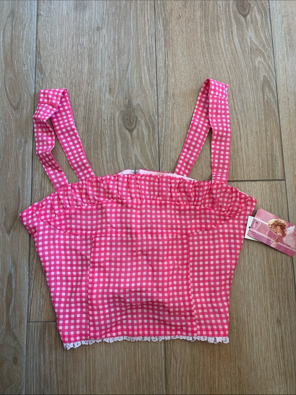 Megan Moroney Cloud 9 Pink GinghamCropped Tank Top